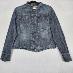 Levi Strauss Signature Jean Jacket Womens Large Blue Denim Rhinestone Button